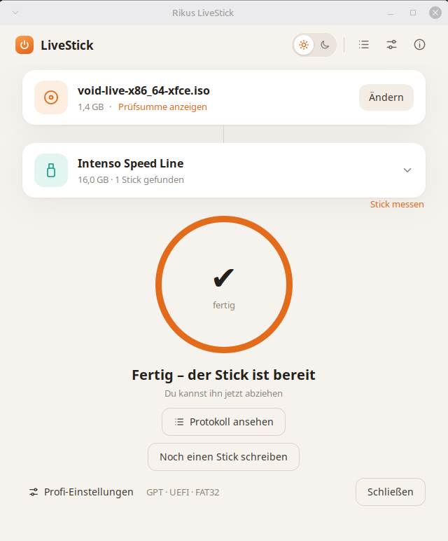 Rikus LiveStick nach dem Schreiben: „Fertig – der Stick ist bereit“