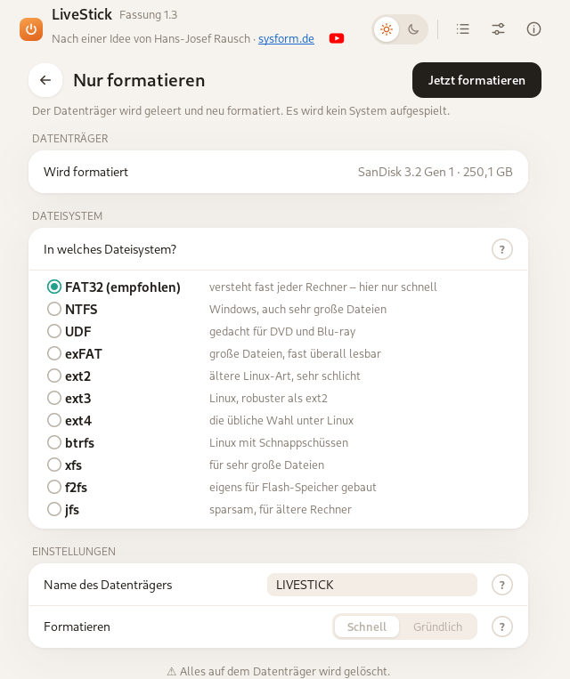 Die Seite „Nur formatieren“