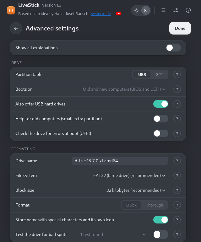 The advanced settings